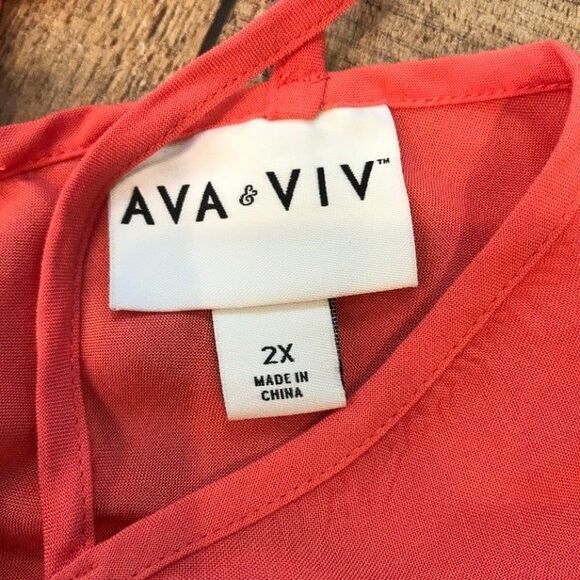Ava & Viv Orange V-neck Blouse Maori Flower Red Size 2X NEW - Picture 9 of 9